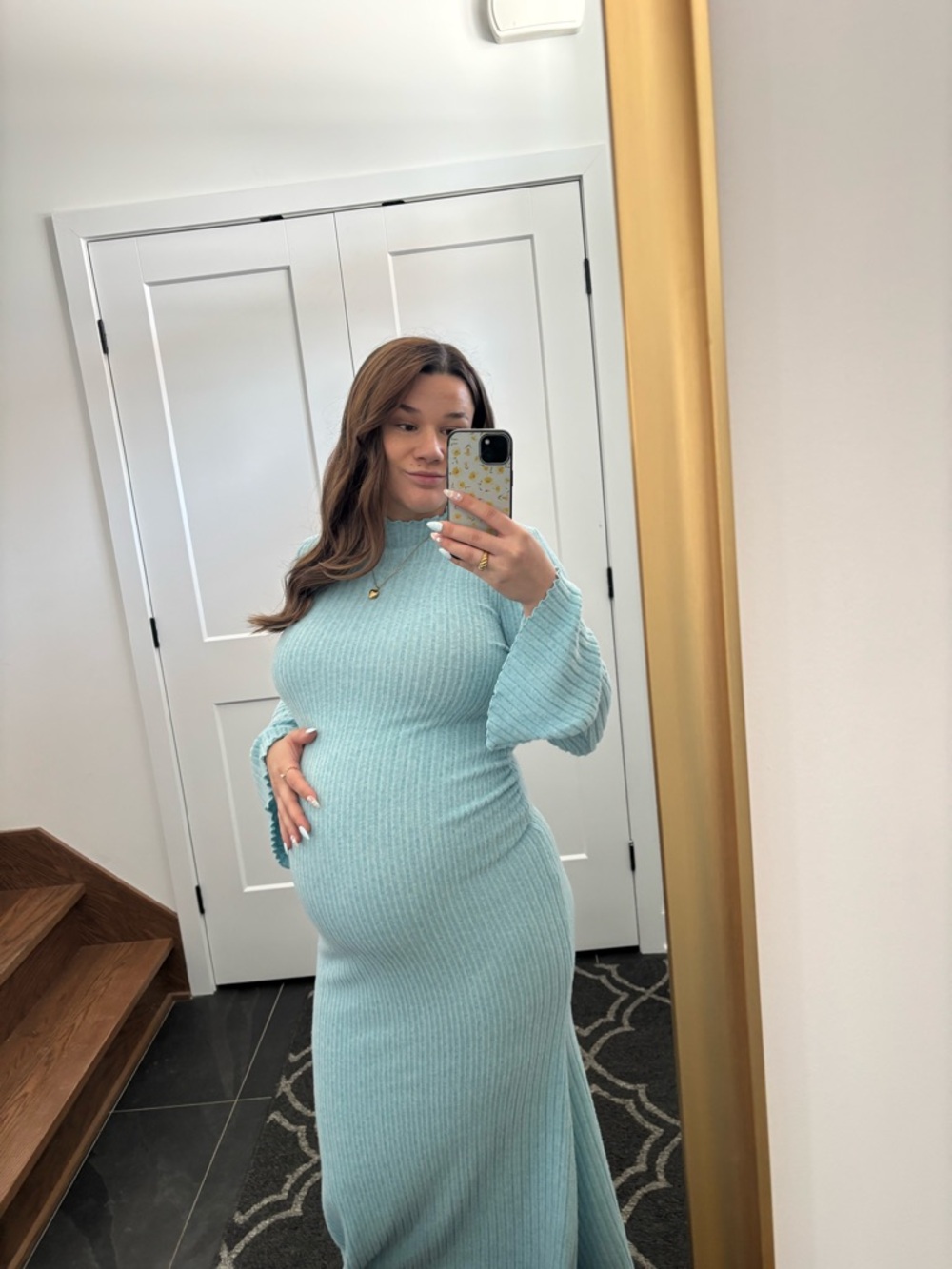 Rib-Knit Maternity Maxi Dress in Light Blue